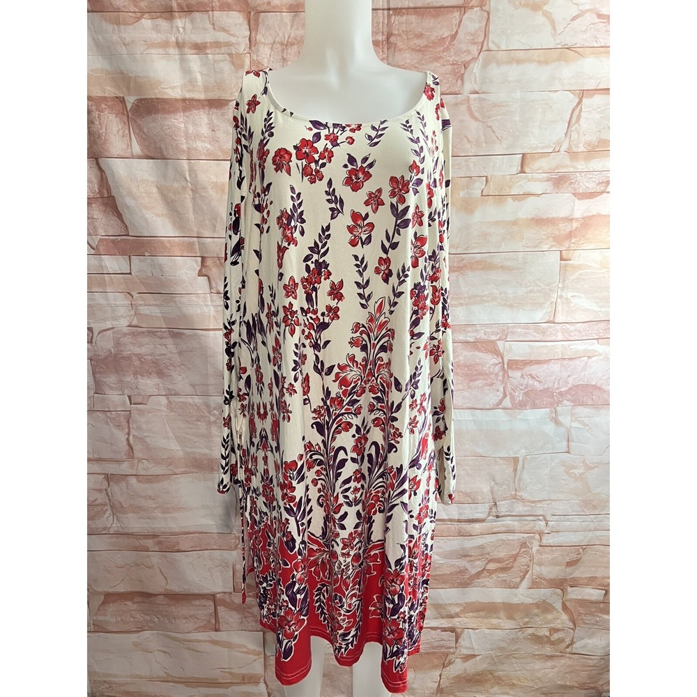 Jessica London Cream Floral Tunic with Red and Purple Print